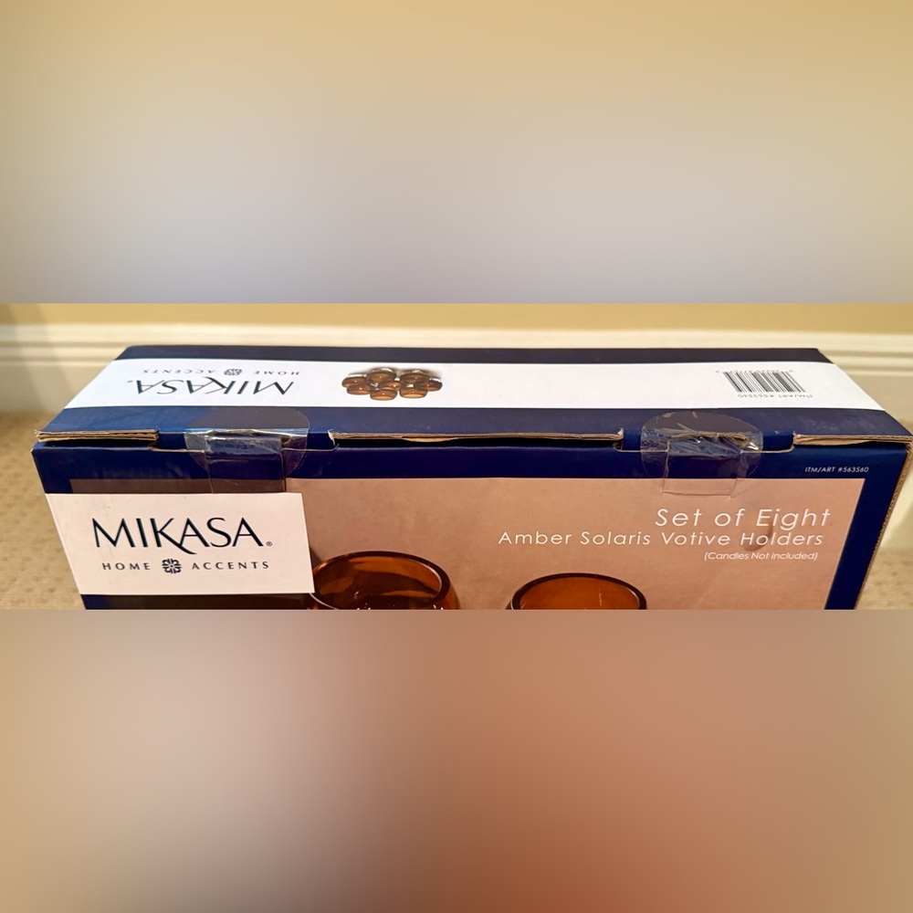 NEW in Sealed Box!  Mikasa set of  8 Amber Solaris Votive holders - Picture 5 of 5